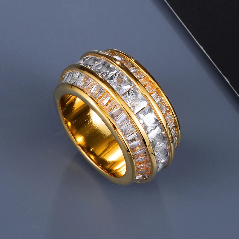 Hip Hop Men's Round Ring Copper Charm Big Baguette Cubic Zircon Iced Out Ring For Men Fashion Jewelry