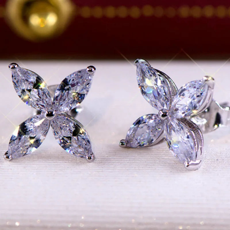 Luxury Crystal Flower Stud Earrings