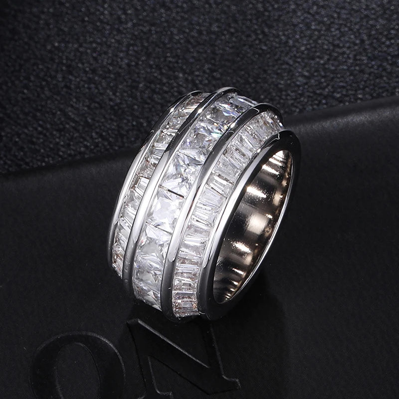 Hip Hop Men's Round Ring Copper Charm Big Baguette Cubic Zircon Iced Out Ring For Men Fashion Jewelry