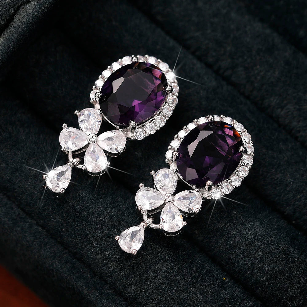 Royal Amethyst Glamour Drop Earrings