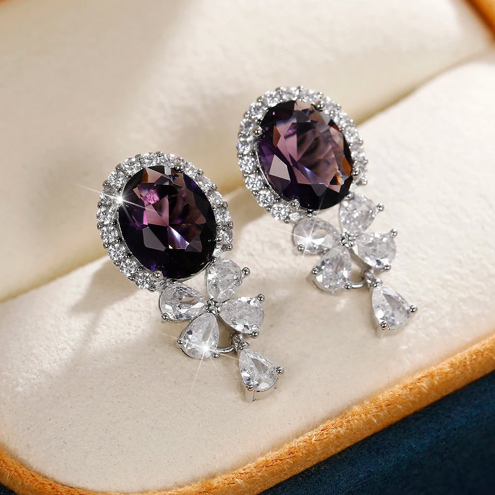 Royal Amethyst Glamour Drop Earrings