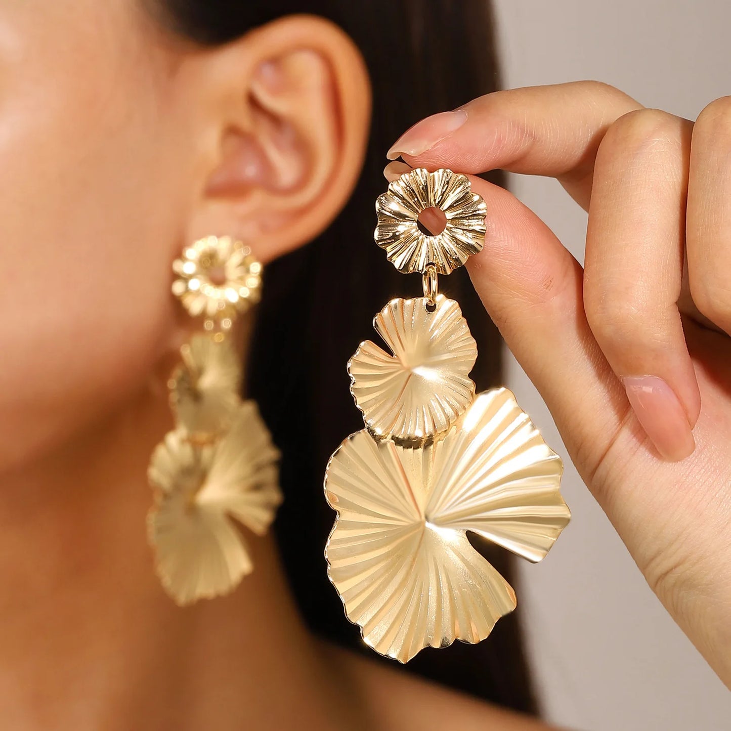 Flower Earrings Gold Color Drop Earrings