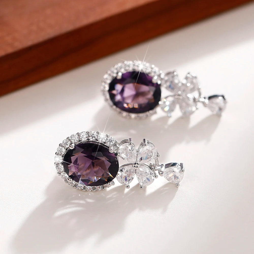 Royal Amethyst Glamour Drop Earrings