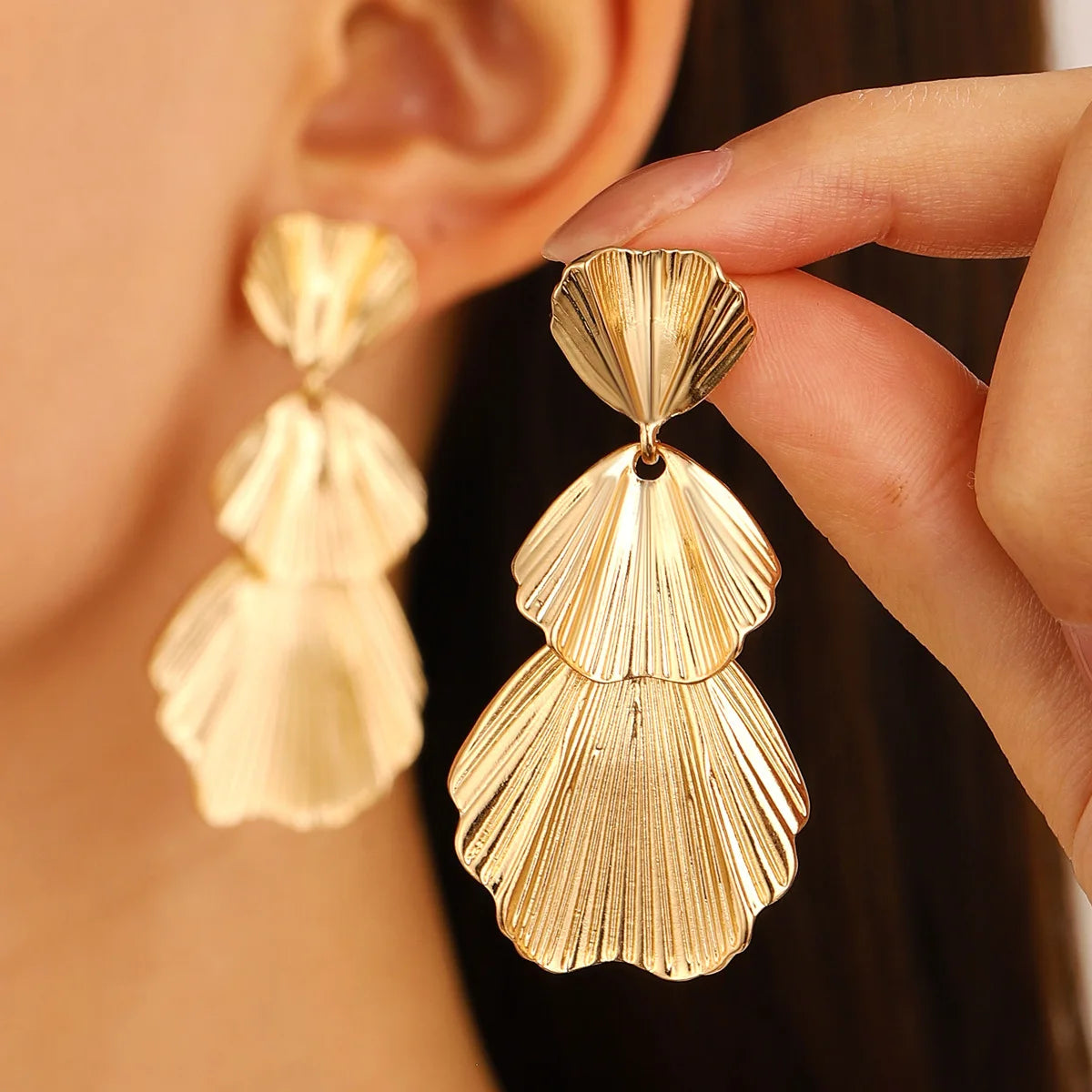 Flower Earrings Gold Color Drop Earrings