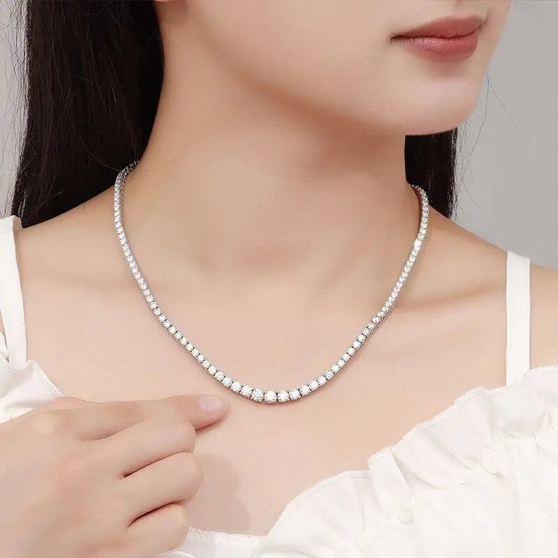 Elegant Silver Tennis Necklace