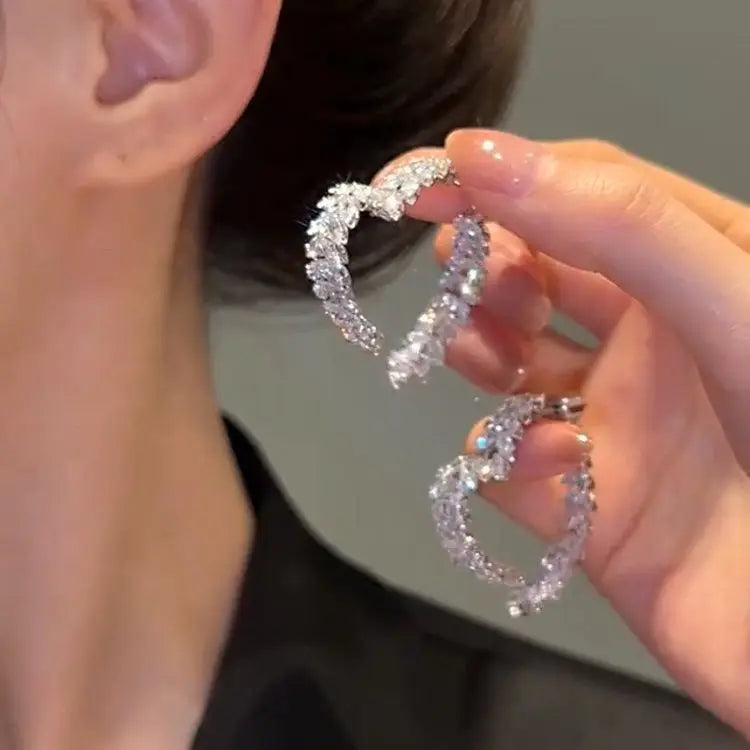 Elegant Crystal Heart Hoop Earrings