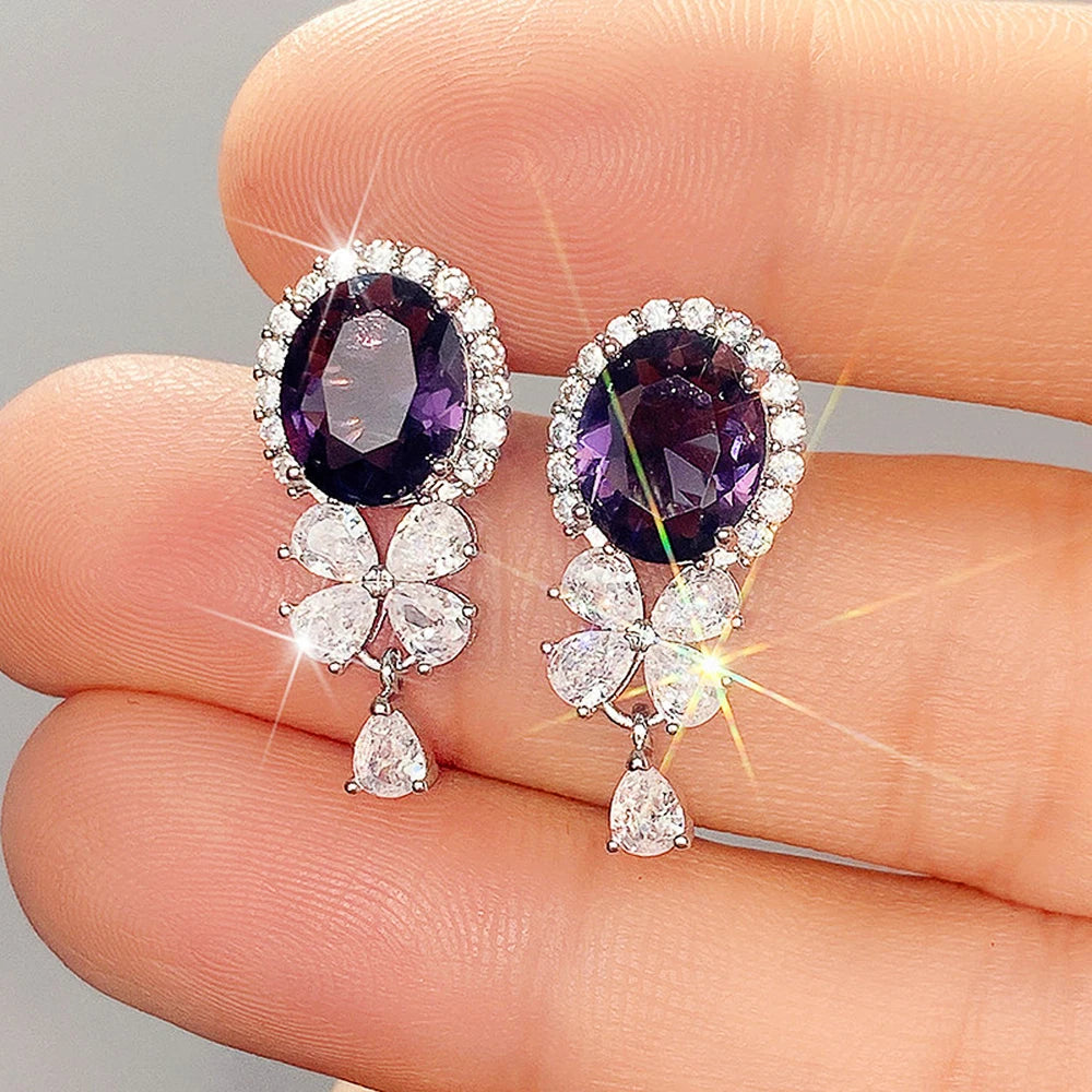 Royal Amethyst Glamour Drop Earrings